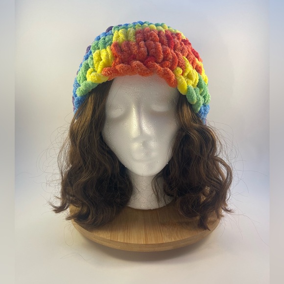 Handmade Women’s/Junior’s Winter Hat With Loopy Pom-Pom - Rainbow - Picture 4 of 9